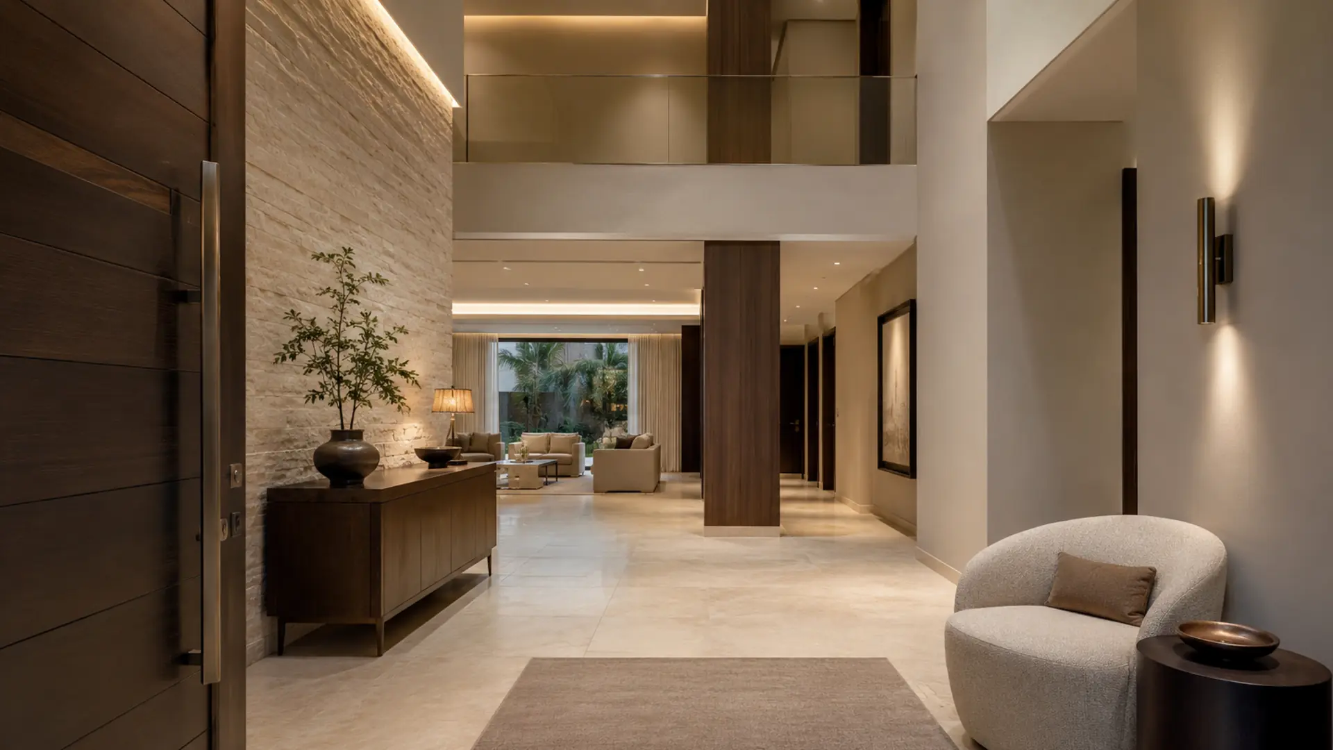 The strongest first impression is made by clear space and quiet detail. modern-jeddah-villa-entrance-foyer